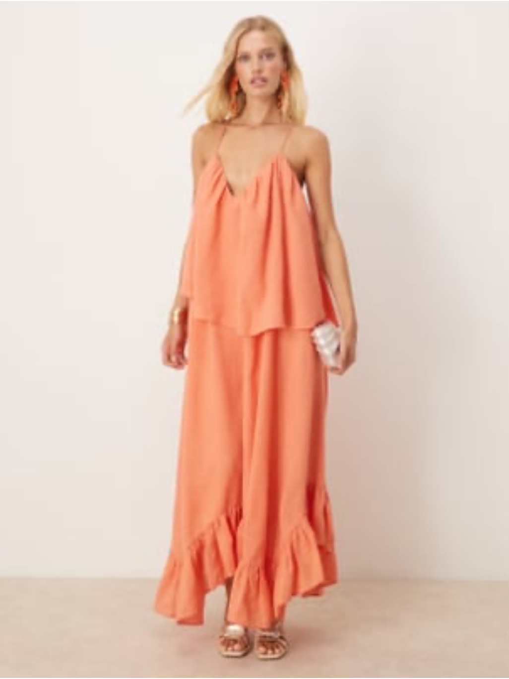 Asos Women's Coral Dress With Ruffle Hem